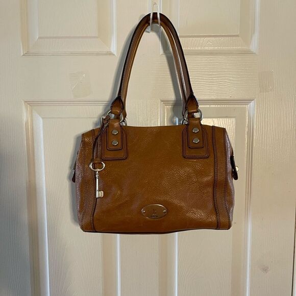 Fossil Marlow Brown Leather satchel faded gold tone hardwares and accent.